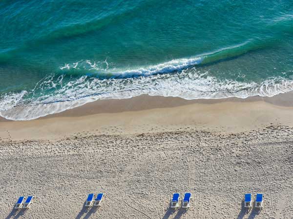 Aerial view of private beach at Solé Miami