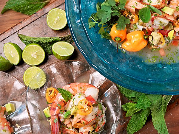 Fresh shrimp ceviche with avocado, lime, and mint at BALEEN Kitchen, Sole Miami, A Noble House Resort in Sunny Isles Beach